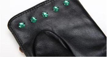 Femme Ženske zimske Rokavice Pisane Diamond Pravi Ovčje kože Rokavice Ženske črne Usnjene rokavice