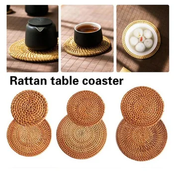1PC Krog Naravnega Ratana Coasters Skledo Pad Ročno Izolacija Placemats Tabela Oblazinjenje Pokal Preproge Za Vroče Jedi Čaj Lonci