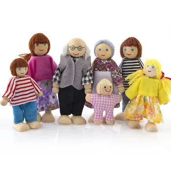 Lesene Lutke Igrače Številke Pohištvo Hiša Družine Miniaturni 7 Ljudi Lutka Igrača Za Otrok Otroka Enfants Brinquedos Infantis Igra, Igrača