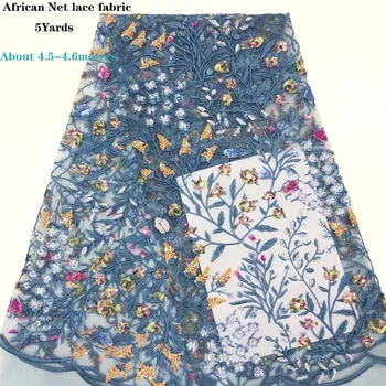Afriške Neto čipke tkanine 2021 Blistati Bleščica Očesa tkanine Vezenje francoski Til tkanine, čipke z Bleščicami za Poroko