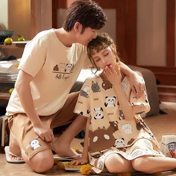 Par pižamo žensk bombaž korejski Kratkimi Rokavi moški poletna spalna obleka sredini krilo ženske preprosta domača oblačila za fante 63258
