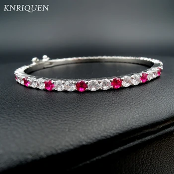 2021 Trend Srebro 925 Poroko Bangles za Ženske Luksuzni Ustvarili Ruby Gemstone Visoko vsebnostjo Ogljika Diamond Zapestnice Fine Nakit 16-17 cm