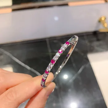 2021 Trend Srebro 925 Poroko Bangles za Ženske Luksuzni Ustvarili Ruby Gemstone Visoko vsebnostjo Ogljika Diamond Zapestnice Fine Nakit 16-17 cm