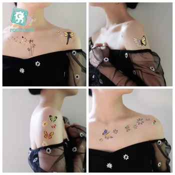 Zlato uporabo v Flash 3D, Body Art Vodo Prenos Nepremočljiva Začasni Tattoo Nalepke Za Ženske, Dekleta Metulj Cvet Roko Ponaredek Tetovaže