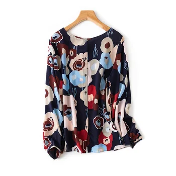 SuyaDream Ženska Cvetlični Bluze Svile Krep Dolge Rokave Srajce 2021 Pomlad Poletje Natisnjeni Bluzo