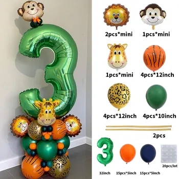 50pcs/set Jungle Živali Baloni Nastavite 32 palčni Zeleno Številko Folija Balon Otroci Fant Rojstni Baby Tuš Dekoracijo Dobave