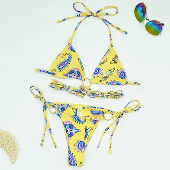 Tiskanje Bikini 2021 Seksi Kopalke Ženske Povodcem Push Up Kopalke Ženske Brazilski Bikini Komplet Bather Kopalne Obleke Poletje Plaža Obrabe