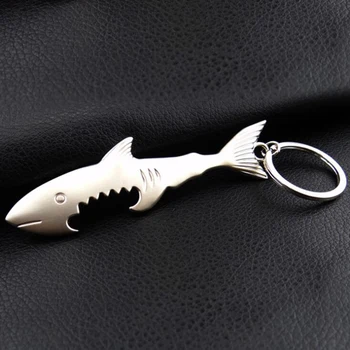Shark Oblikovane Steklenice Odpirač Keychain oblikovan cinkove zlitine Srebrne Barve Key Ring Pivo Steklenica Odpirač Edinstveno Ustvarjalno Darilo