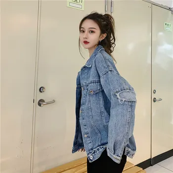 Ženske Traper Suknjič Harajuku Svoboden Plus Velikost Ulične Kavbojke Outwear 2021spring Jeseni korejski Priložnostne Ženska Modra Vaquera Coats