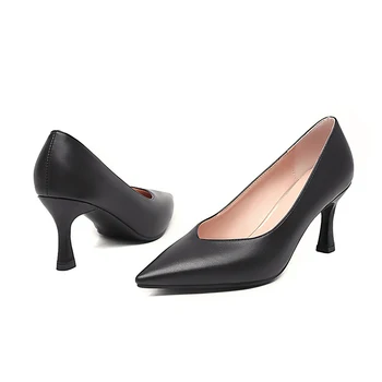 Preprosto priložnostne slog seksi konicami prstov črpalke moda slip-on bež marelice, črna visoke pete stiletto ženske čevlje velikih velikost