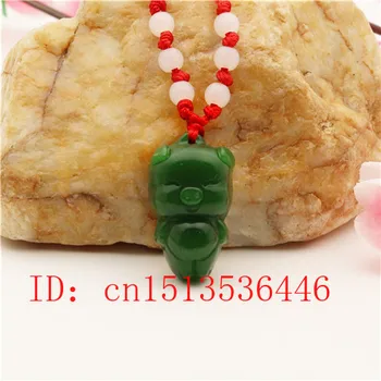 Vklesan Prašičev Jade Obesek Naravnih Kitajski Zeleni Biseri Ogrlica Čar Nakit Modni Srečo, Amulet Darila za Ženske