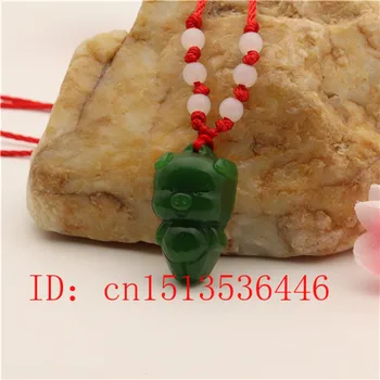 Vklesan Prašičev Jade Obesek Naravnih Kitajski Zeleni Biseri Ogrlica Čar Nakit Modni Srečo, Amulet Darila za Ženske