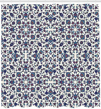 Orient Tuš Zavesa Maroški Cvetlični Vzorec z Viktorijansko Rokoko Baročno Zasnovo Kopalnica Dekor Nastavite s Kavlji 70