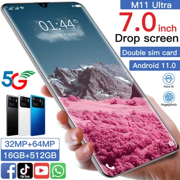 Globalna Različica 7.0 Palčni M11 Ultra Prepoznavanje obrazov Pametni telefon z Dvojno SIM v 16GB+512GB 7200mAh Omrežja Telefon 4G 5G Android11 mobilni telefon