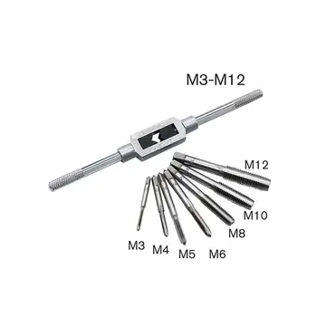 8pcs Tapnite Vaja Nastavite Ročno Prisluškovanje Ključa Orodja Metrični Navoj Tapnite Twist Drill Bit Ključa Set M3 M4 M5 M6 M8 M10 M12