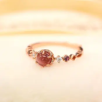 Izvirno novo diamond-okovan klincima naravni granat jajce-okrogla odprtina nastavljiv prstan elegantno čar ustvarjalne retro žensko srebrni nakit 6565