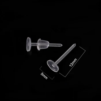 200pcs Nevidno prozorno Plastično 3/5 mm Ravno Prazno Pad Uho Post Stud Pin z Zamaškom Uhani Nazaj Slušalka, Nakit Ugotovitve