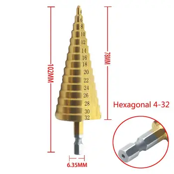 3pcs HSS Titanium obložene Korak Drill Bit 4-12 4-20 4-32 ročna Orodja za Vrtanje, Kovina hitroreznega Jekla Les Luknjo Rezalni Stožec Vaja