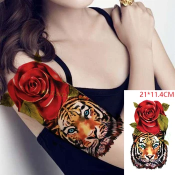 Nepremočljiva Začasni Tattoo Nalepke Rdeče Rose Tiger Živali Cvet Rastlin Ponaredek Tatto Flash Tattoo, Body Art, za Ženske in Moške