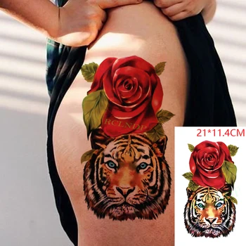 Nepremočljiva Začasni Tattoo Nalepke Rdeče Rose Tiger Živali Cvet Rastlin Ponaredek Tatto Flash Tattoo, Body Art, za Ženske in Moške