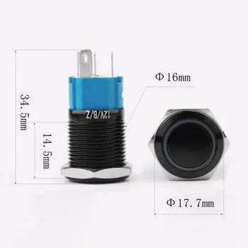 16 mm kovinski pritisni gumb Nepremočljiva black stikalo s svetlobo kratkotrajno Zaporno zaklepanje Avto, Auto Lock Reset Visoko/ravno glavo 6690