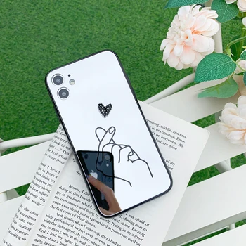 Preprosta Ljubezen srce Ogledalo Površine korejski Stilov Primeru Telefon za IPhone 11 12 Pro Max XR XS Max X 8 7 Plus Akril Zadnji Pokrovček