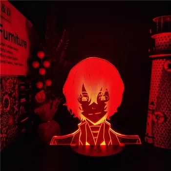 BUNGO POTEPUŠKE PSE DAZAI 3D Led Anime Nočne Svetilke Barvno Spreminjanje Lampara Za Darilo za Rojstni dan