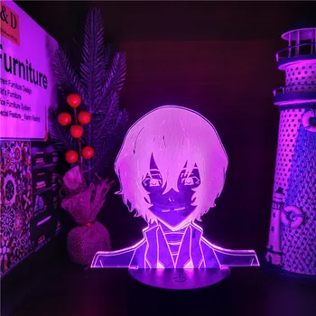 BUNGO POTEPUŠKE PSE DAZAI 3D Led Anime Nočne Svetilke Barvno Spreminjanje Lampara Za Darilo za Rojstni dan