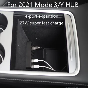 Za 2021 Tesla Model3 / Y HUB Tesla Model 3 Dodatki USB Hub Razdelilnik Razširitveno Postajo Hitrost Max Hub Extender Polnilnik