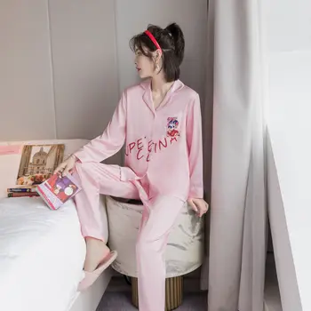 Jeseni Nove Ženske Pižame z Dolgimi Rokavi, Dolge Hlače Komplet za Prosti čas Vrhovi Pižamo Sleepwear Homeware 68129