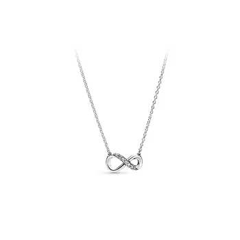 Verodostojno 925 Sterling Srebro Peneče Infinity Collier S Kristalno Ogrlica Za Ženske Svate Pandora Nakit