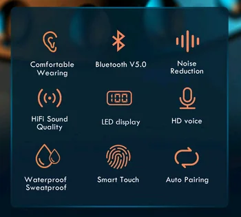 AIRVOLT F9-5C Bluetooth 5.0 Slušalke Polnjenje Box Brezžični 9D Stereo Šport Nepremočljiva Čepkov Slušalke za polnjenje pametni telefon