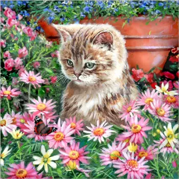 Gatyztory Cvet Mačka Diy Barvanje Z Številkami Živali Platno Barvanje Handpainted Umetnine Stenski Dekor 60×75 cm