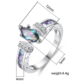 Mavrica Ovalne Romantično Multicolor Klasični Poročni Prstan Ženske Luksuzni Crystal Ring Kubičnih Cirkonij Razredi Obroči Za Ženske, Nakit