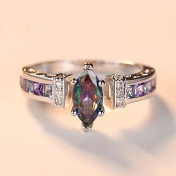 Mavrica Ovalne Romantično Multicolor Klasični Poročni Prstan Ženske Luksuzni Crystal Ring Kubičnih Cirkonij Razredi Obroči Za Ženske, Nakit