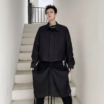 IEFB Japonski Ulične Modno Oblikovanje Black Sredine Dolžina Majice Za Moške 2021 Pomlad Poletje Trend Priložnostne Povoj Iz Votlih Vrhovi