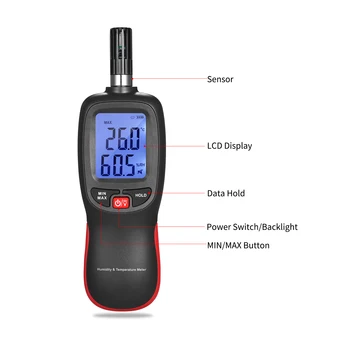 Digitalni Temperature in Vlažnosti Meter LCD Termo-Higrometer Mini Termometer, Higrometer Wet Bulb rosišče Temperatura Detektorja