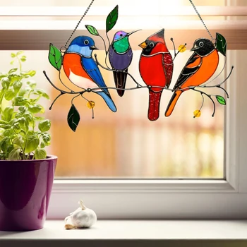 Multicolor Ptic Na Žico Visoko Vitraž Okna Plošča Serije Okrasni Obesek Doma Okraski Visi Na Vratih