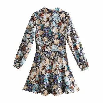 PSEEWE Za 2021 Cvjetnim Natisniti Majico Mini Obleka Ženske Pomladni Vintage Dolg Rokav Obleka Ženska Moda Cottagecore Elegantne Obleke