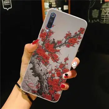 Mehko Silikonsko Ohišje Za Xiaomi Mi 11 10 8 A3 A2 Cc9 Lite 9 11Pro A1 5x 6x Ultra Kritje kitajski plum blossom slikarstvo