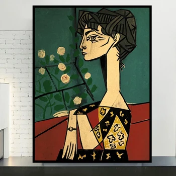 Jacqueline Picasso in Cvetje Plakat, Dekorativno Slikarstvo Retro Bar Cafe Soba Stensko Sliko