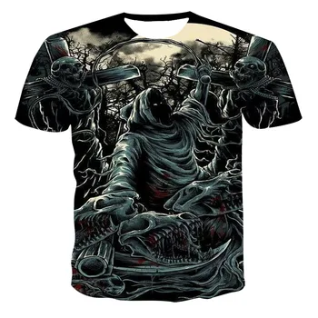 Camiseta con estampado de calavera 3D par hombre, ropa calle de transpirable, empalme, talla XXS-6XL, moda de verano, 2021