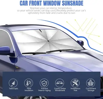 145 cm avto, dežnik za sonce odtenek Zložljivi pokrov avtomobila dežnik odtenek Vetrobransko steklo, UPF50+ zaščito pred soncem in UV Pokrov Prednji Okno Notranjost Deli