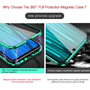 Dvojno Stransko Steklo Magnetni Primeru Za Xiaomi Redmi Opomba 9 Pro 9 8 7 Pro Redmi 8 9 9A K20 Mi 10T Lite 9T Opomba 10 Pro Magnet Pokrov