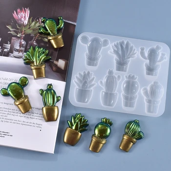 3D Kaktus Keychains Kristalno Epoksi Smolo Plesni Ročno izdelan Obesek Okraski Silikonski Kalup DIY Obrti Litje Orodje