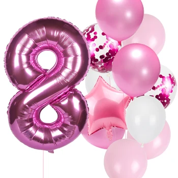HUHULE 12Pcs/paket Pink 1. Rojstni dan Dekle Rojstni dan Veliko Število Folija Baloni Stranka Baloon Kulise Princesa 1 2 3 Let