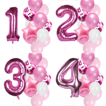 HUHULE 12Pcs/paket Pink 1. Rojstni dan Dekle Rojstni dan Veliko Število Folija Baloni Stranka Baloon Kulise Princesa 1 2 3 Let