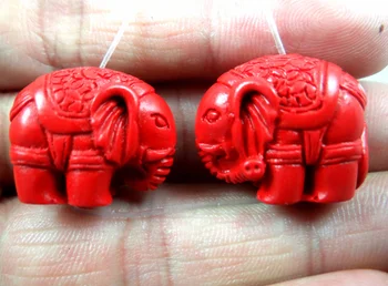 2pc Kitajski Red Organskih Cinnabar si Slona obesek kamen Nakit, izdelava ogrlica Srečo, Amulet, Pretovor Zlo Darilo A36 7399