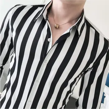 Blagovne znamke oblikovalec moške črtasto majico dolg rokav 2019 moda fancy Camisa Masculina slim poslovni moške socialne maturantski majica
