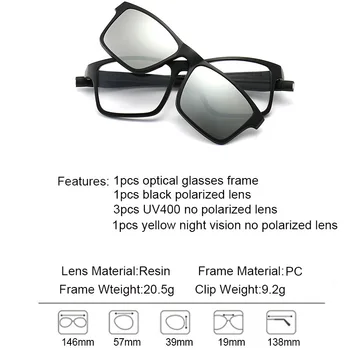 Ultra-lahka, 5pcs/1set Polarizirana Posnetek Na sončna Očala Moški Ženske Magnetni Očala Eyeglass Okvirji Optičnih Očal Okvir